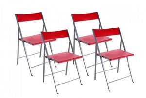 WHITE LABEL - belfort lot de 4 chaises pliantes rouge - Chaise Pliante
