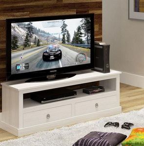 WHITE LABEL - meuble tv provence blanc en pin massif - Meuble Tv Hi Fi