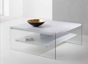 WHITE LABEL - table basse bella 2 plateaux blanc avec piétement - Table Basse Rectangulaire