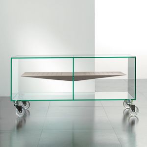WHITE LABEL - meuble tv malta en verre étagère centrale taupe - Meuble Tv Hi Fi