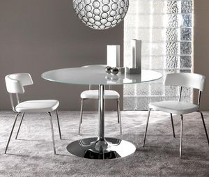 WHITE LABEL - table repas armony en verre blanc et acier chromé  - Table De Repas Ronde