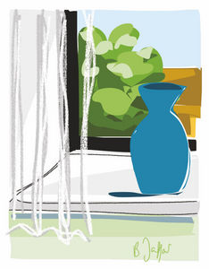 JEU DE COULEURS - pot bleu à la fenêtre - Tableau Décoratif