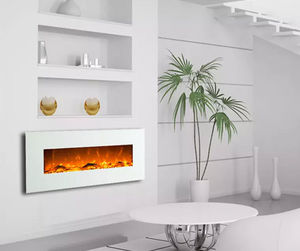 Meuble salon+cheminée électrique,5 niv.de flamme,blanc mat/chêne
