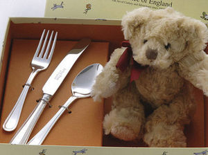 Arthur Price - silver plated child's cutlery set with teddy bear - Couverts Enfant