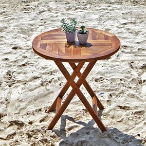 BOIS DESSUS BOIS DESSOUS - table ronde pliante en bois de teck huilé bali - Table De Jardin Pliante