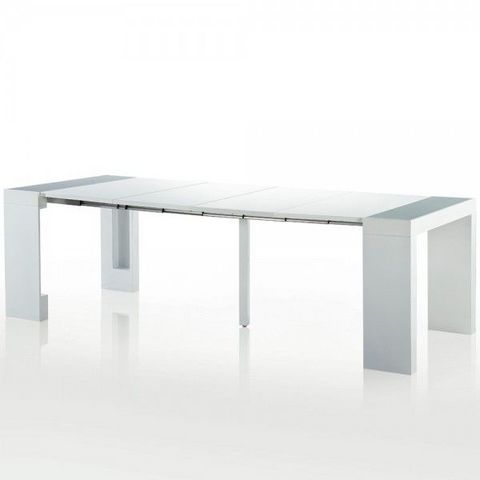 WHITE LABEL - Table de repas rectangulaire-WHITE LABEL-Table console extensible 4 rallonges Phoenix