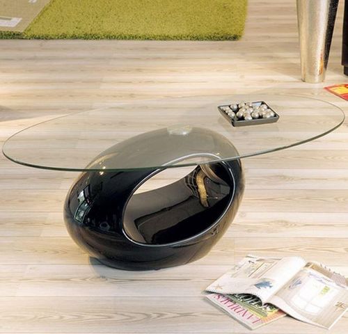 WHITE LABEL - Table basse ovale-WHITE LABEL-Table basse ovale NIGRA en verre et piétement noir