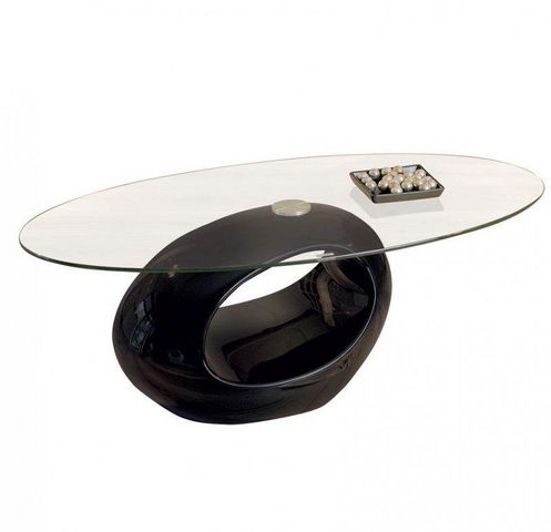 WHITE LABEL - Table basse ovale-WHITE LABEL-Table basse ovale NIGRA en verre et piétement noir