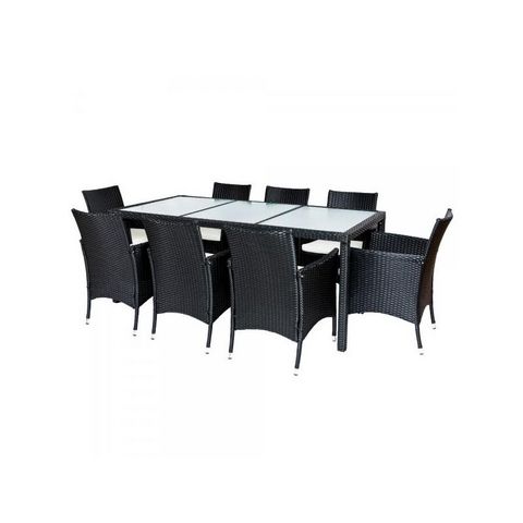 WHITE LABEL - Salle à manger de jardin-WHITE LABEL-Salon de jardin 8 chaises + table noir