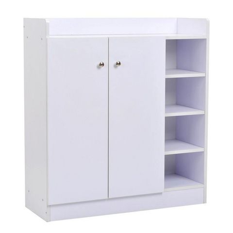 WHITE LABEL - Meuble à chaussures-WHITE LABEL-Meuble armoire à chaussure bois tiroirs blanc