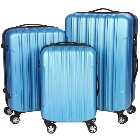 WHITE LABEL - Valise à roulettes-WHITE LABEL-Lot de 3 valises bagage rigide bleu