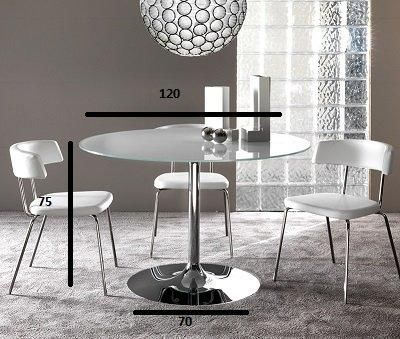 WHITE LABEL - Table de repas ronde-WHITE LABEL-Table repas ARMONY en verre blanc et acier chromé 
