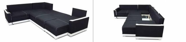 WHITE LABEL - Canapé modulable-WHITE LABEL-Canapé convertible NIAGARA angle panoramique noir 