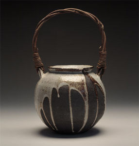 Maze Hill Pottery - black jar with akebi handle - Jar
