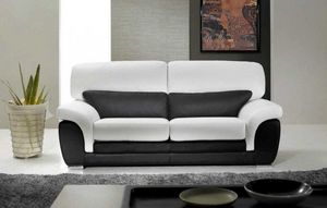 WHITE LABEL - cloé canapé cuir vachette 2 places. bicolore noir  - Chesterfield Sofa