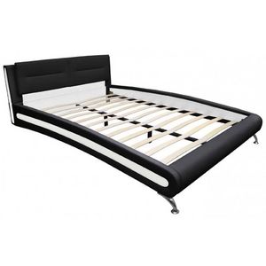 WHITE LABEL - lit cuir 140 x 200 cm noir et blanc - Double Bed