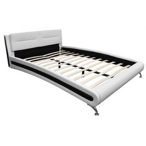 WHITE LABEL - lit cuir 180 x 200 cm blanc et noir - Double Bed