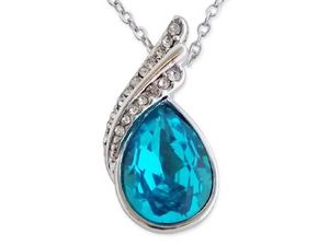 WHITE LABEL - collier avec goutte bleu turquoise et strass bijou - Necklace