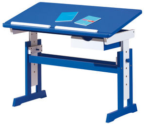 WHITE LABEL - bureau enfant bois massif blanc et bleu inclinable - Children's Desk