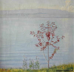 Fontaine - le lac léman - Oil On Canvas And Oil On Panel