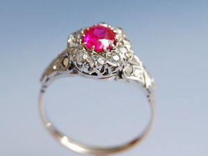 Bijouterie Bottazzi Blondeel PARIS - bague rubis synthétique et diamants en or 18k  - Ring