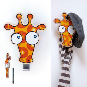 SERIE GOLO - patère géante girafe en bois et alu 20x24cm - Children's Coat Rack