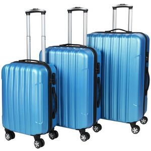WHITE LABEL - lot de 3 valises bagage rigide bleu - Suitcase With Wheels