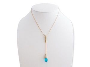 WHITE LABEL - collier or avec pendeloque or, strass et pierre bl - Necklace