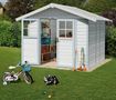Resin garden shed-Grosfillex-Abri de jardin Déco Blanc Gris Bleu + Kit d'ancra