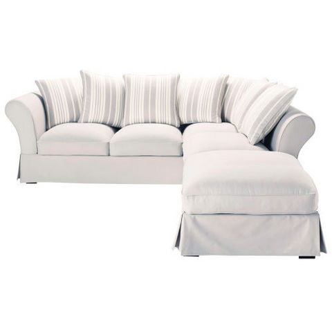 MAISONS DU MONDE - Corner sofa-MAISONS DU MONDE-Canapé d'angle 6 places coton gris perle rayé ivo