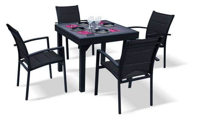 WILSA GARDEN - Square dining table-WILSA GARDEN-Salon de jardin modulo noir 4 personnes en alumini