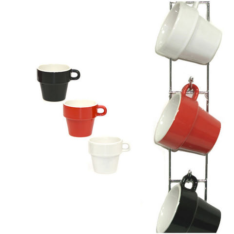 WHITE LABEL - Coffee cup-WHITE LABEL-6 tasses modernes avec son support mural en inox