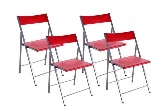 WHITE LABEL - Folding chair-WHITE LABEL-BELFORT Lot de 4 chaises pliantes rouge