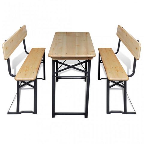 WHITE LABEL - Picnic table-WHITE LABEL-Table + 2 bancs pliables pique nique