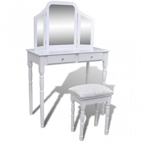 WHITE LABEL - Dressing table-WHITE LABEL-Coiffeuse avec grand miroir et tabouret