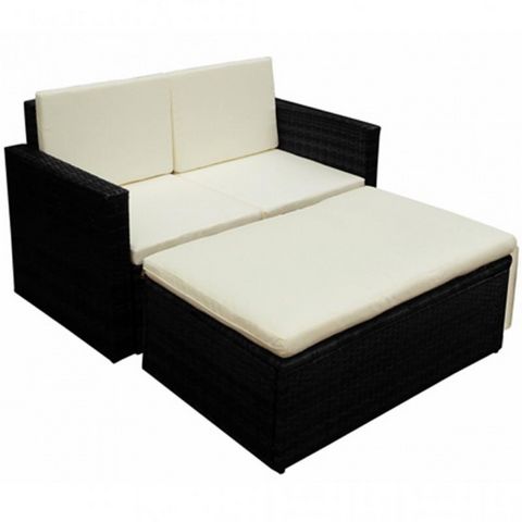 WHITE LABEL - Garden sofa-WHITE LABEL-Salon de jardin noir 2 pièces modulables