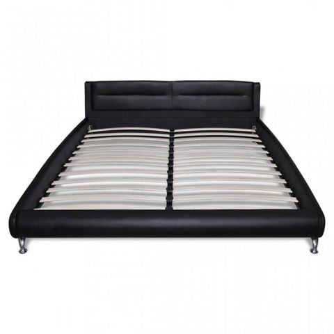 WHITE LABEL - Double bed-WHITE LABEL-Lit cuir 140 x 200 cm noir et blanc