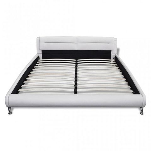 WHITE LABEL - Double bed-WHITE LABEL-Lit cuir 180 x 200 cm blanc et noir