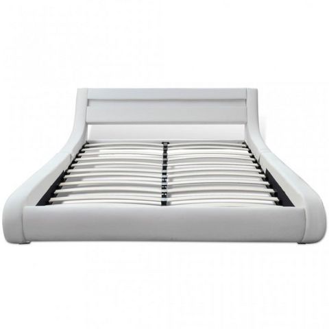 WHITE LABEL - Double bed-WHITE LABEL-Lit cuir 140 x 200 cm blanc + matelas