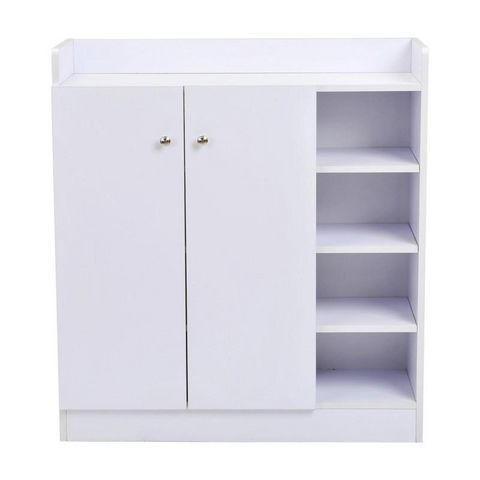 WHITE LABEL - Shoe cabinet-WHITE LABEL-Meuble armoire à chaussure bois tiroirs blanc