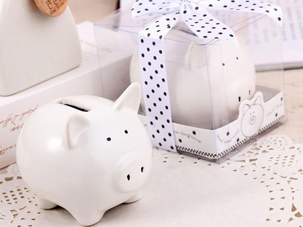 WHITE LABEL - Piggybank-WHITE LABEL-Tirelire en céramique en forme de cochon blanc cag