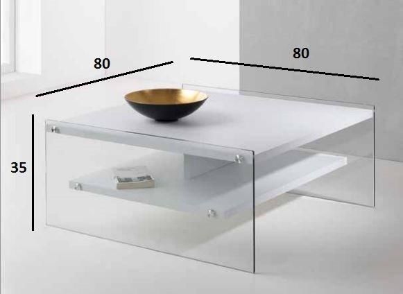 WHITE LABEL - Rectangular coffee table-WHITE LABEL-Table basse BELLA  2 plateaux blanc avec piétement