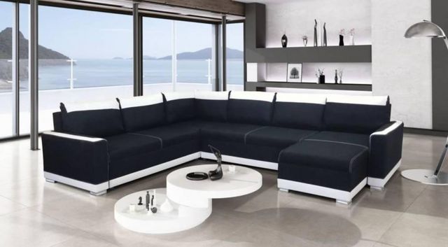 WHITE LABEL - Adjustable sofa-WHITE LABEL-Canapé convertible NIAGARA angle panoramique noir 