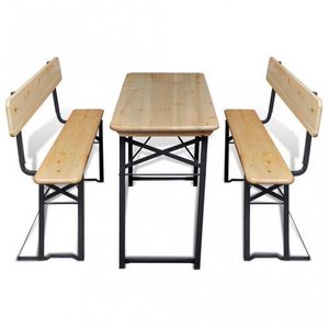 WHITE LABEL - table + 2 bancs pliables pique nique - Picknick Tisch