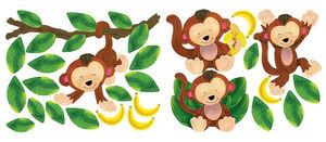 Wallies - stickers chambre bébé 4 singes - Kinderklebdekor