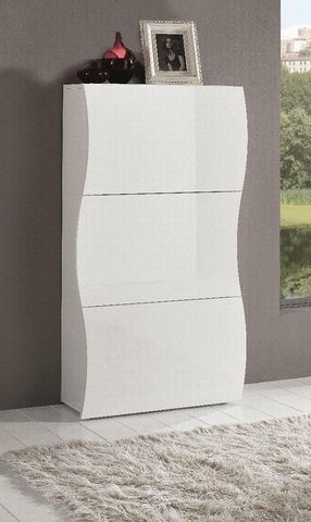 WHITE LABEL - Schuh Möbel-WHITE LABEL-Meuble à chaussure ONDA de 3 portes blanc brillant