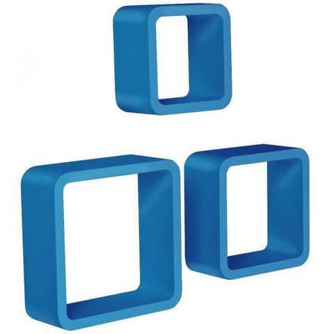 WHITE LABEL - Regal-WHITE LABEL-Étagère murale x3 cube design bleu