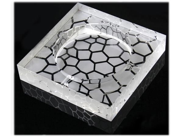 WHITE LABEL - Aschenbecher-WHITE LABEL-Cendrier carré en verre gravé galets accessoire fu