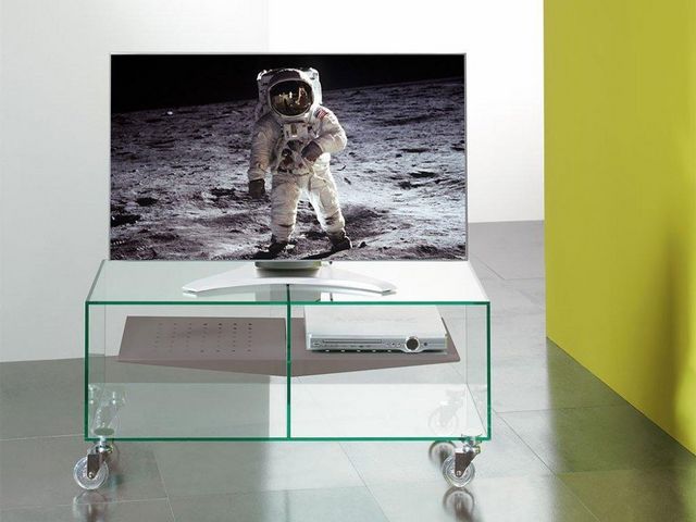 WHITE LABEL - Hifi-Möbel-WHITE LABEL-Meuble TV MALTA en verre étagère centrale taupe