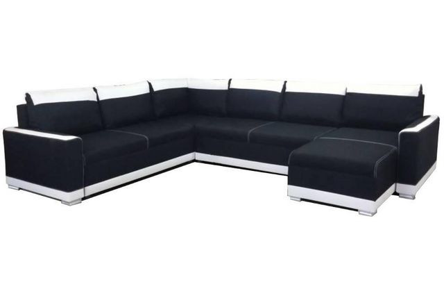 WHITE LABEL - Variables Sofa-WHITE LABEL-Canapé convertible NIAGARA angle panoramique noir 